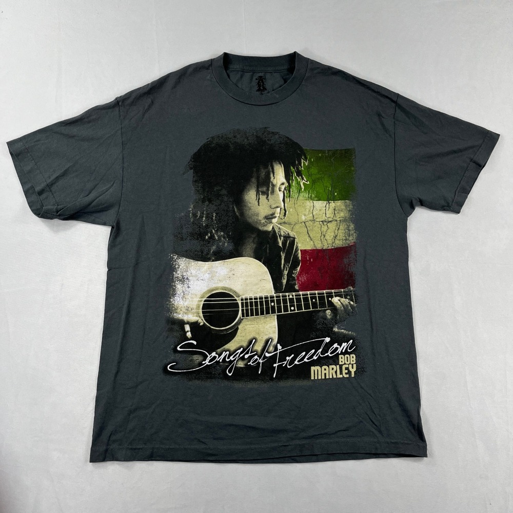 Bob Marley T Shirt Songs of Freedom Graphic Reggae Music Mens XL Charcoal Gray